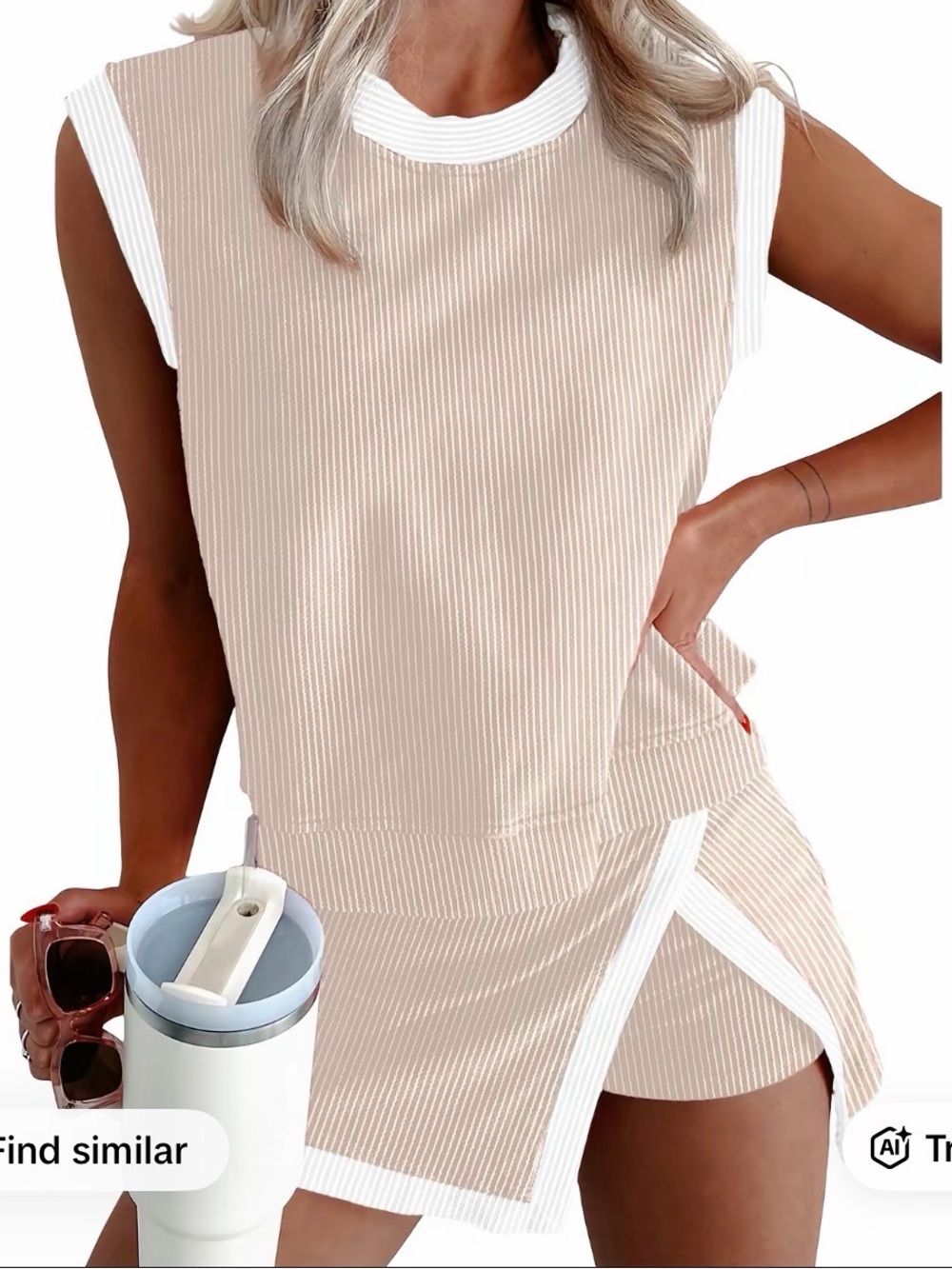 EVALESS Women's 2-Piece Sets Casual Crewneck Ribbed Matching Set